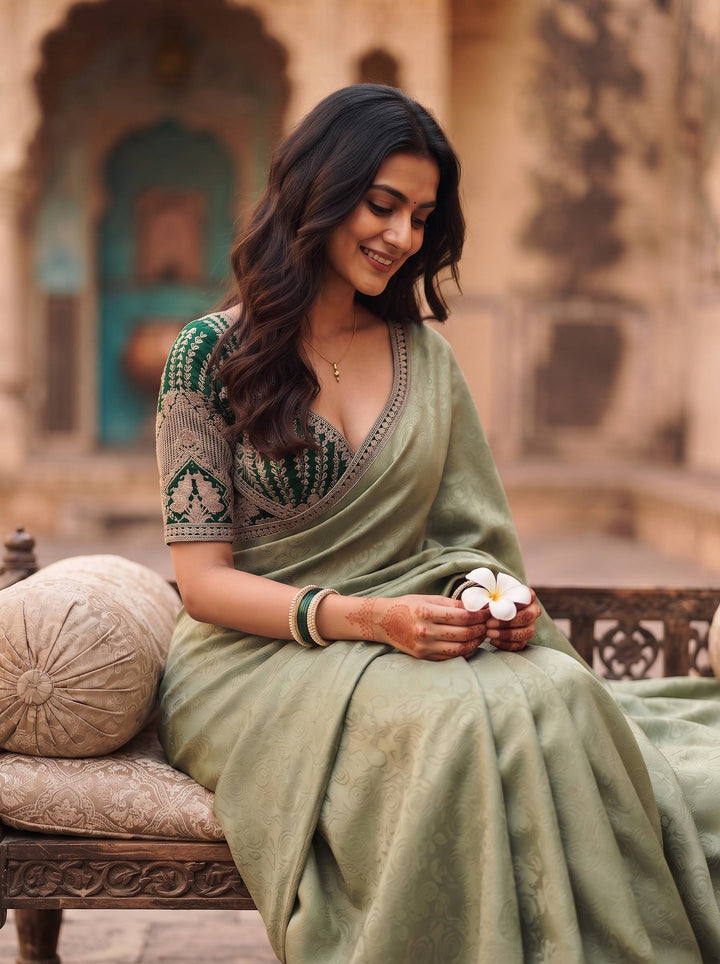 CRUNSH TRENDING LIGHT GREEN SAREE
