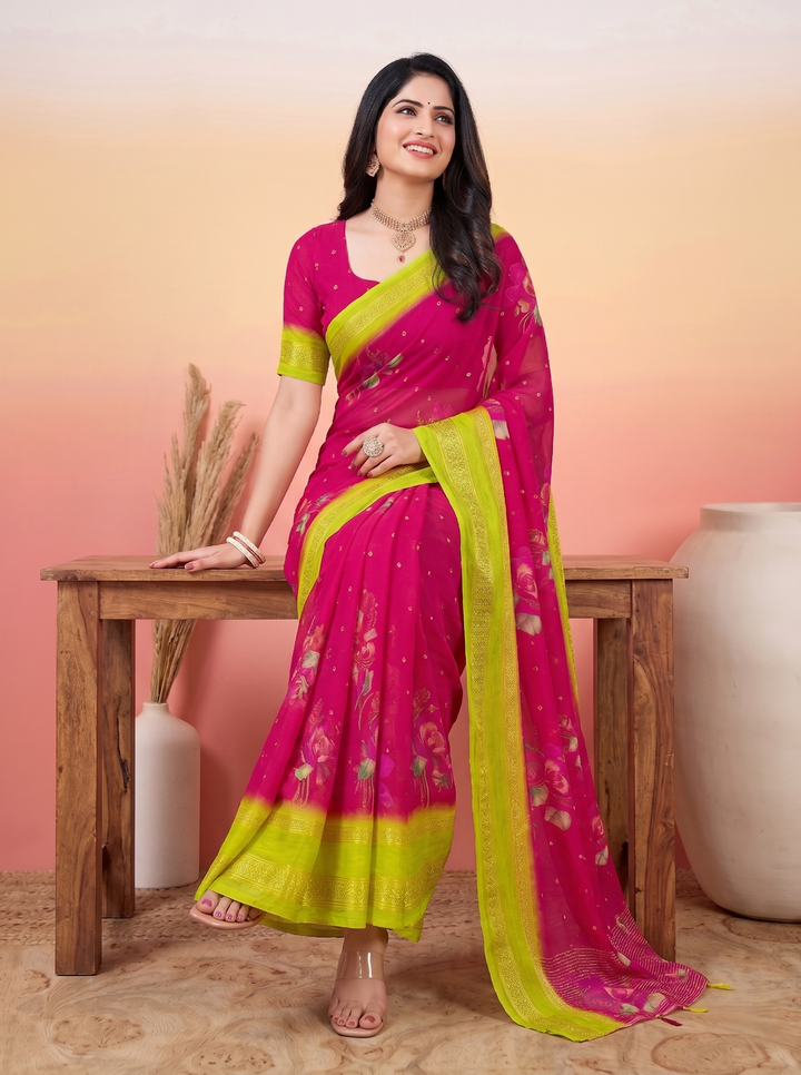 PASTEL PISTA GREEN SOFT SILK SAREE - ELEGANT DARK WINE LEAF EMBROIDERY WORK | MINIMALIST RICH ETHNIC WEAR