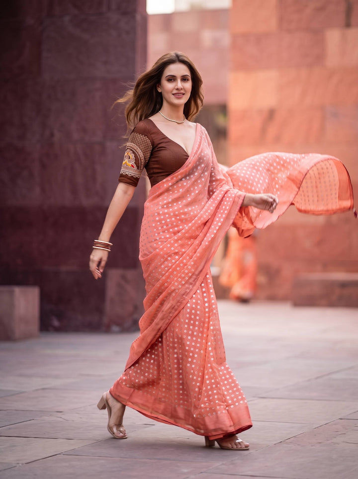 SHAKEY EMBROIDERED ORANGE SAREE