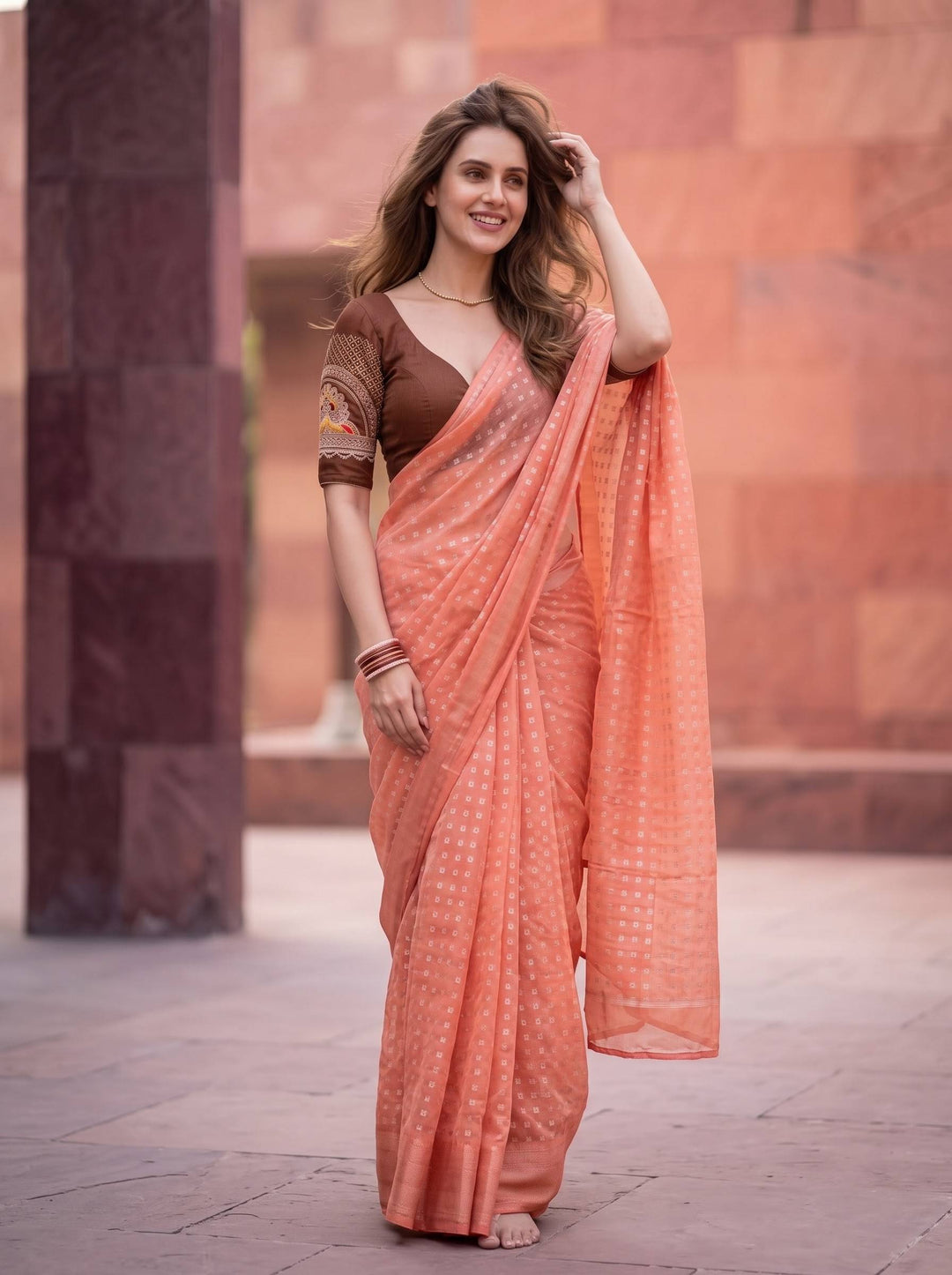 SHAKEY EMBROIDERED ORANGE SAREE