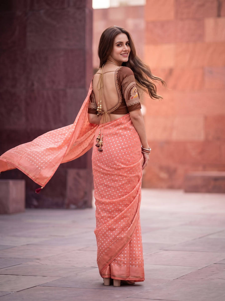 SHAKEY EMBROIDERED ORANGE SAREE