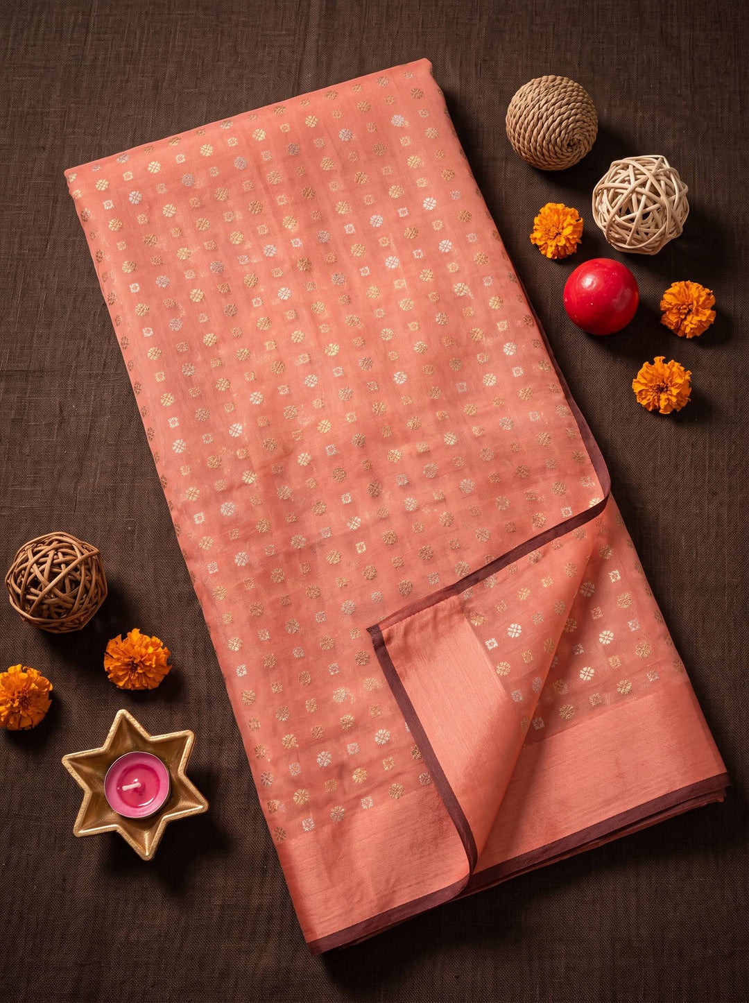 SHAKEY EMBROIDERED ORANGE SAREE
