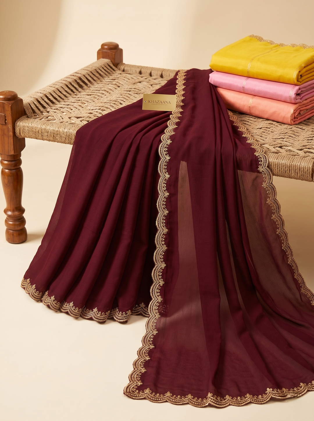 PREMIUM SOFT TANYA SILK SAREE WITH GOLDEN SCALLOPED CUTWORK BORDER & HEAVY EMBROIDERY BLOUSE