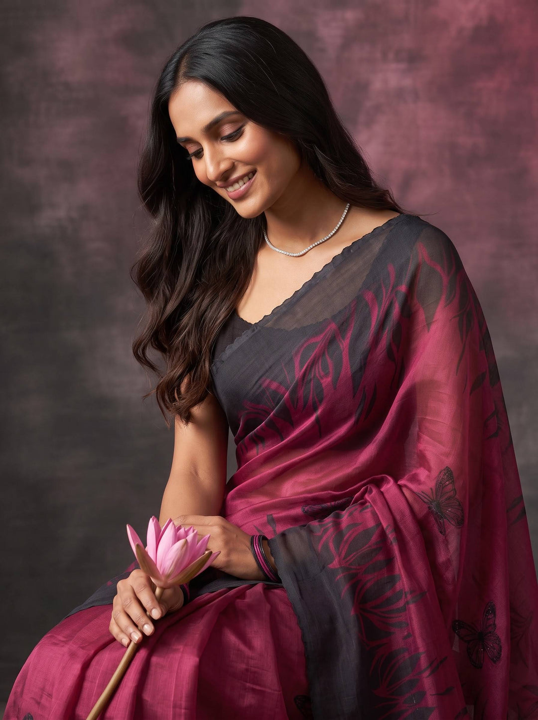 EMERALD GLOW DARK PINK SAREE