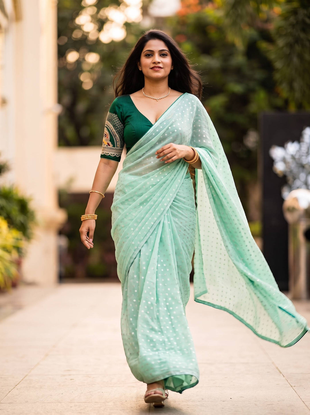 SHAKEY EMBROIDERED Light GREEN SAREE