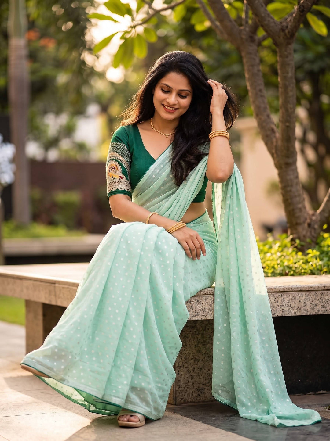 SHAKEY EMBROIDERED Light GREEN SAREE