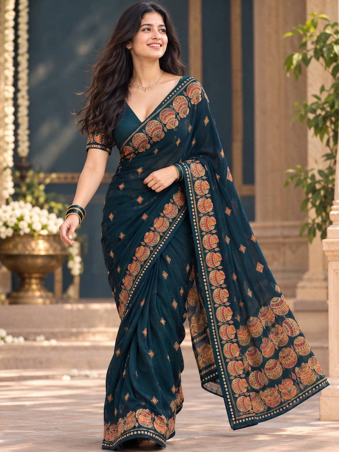 TRADITIONAL NAVY BLUE SAREE