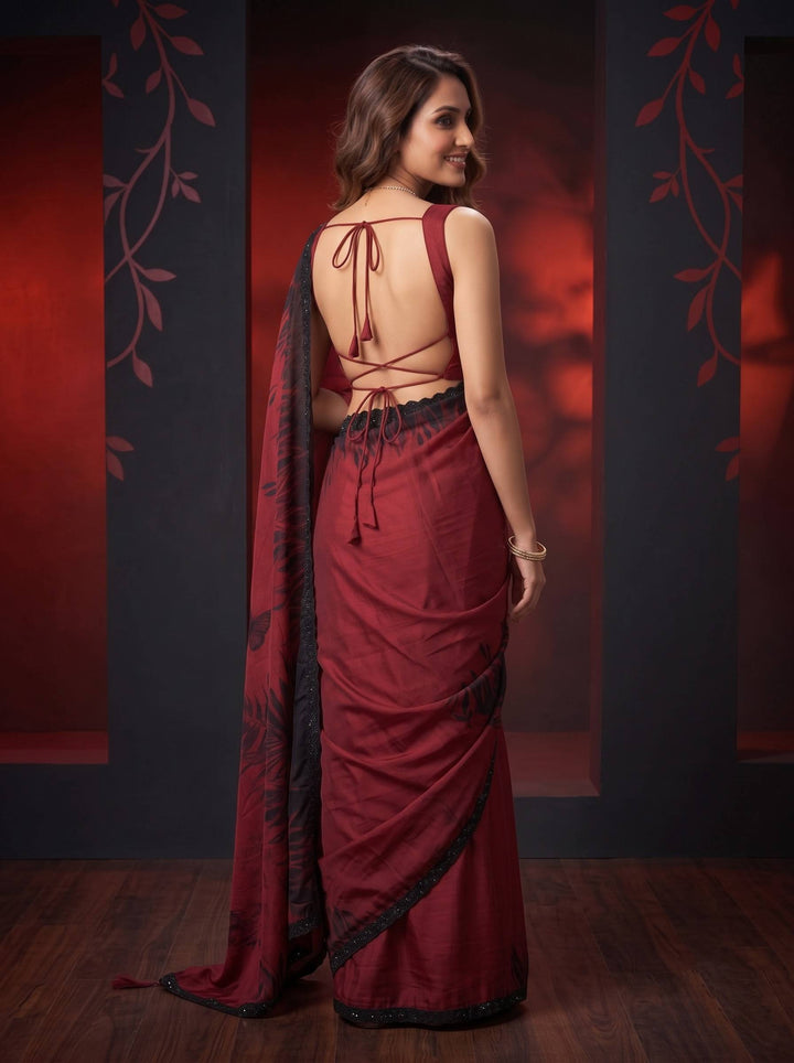 EMERALD GLOW DARK RED SAREE