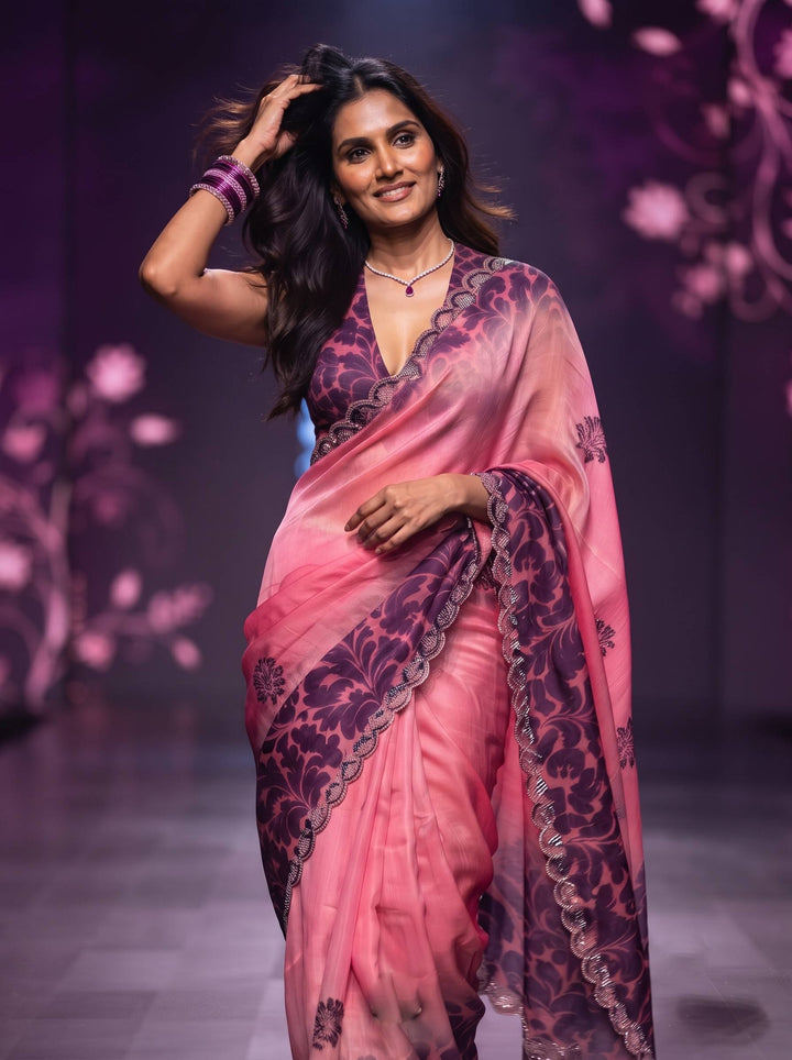 AURA STONE DARK BROWN SAREE