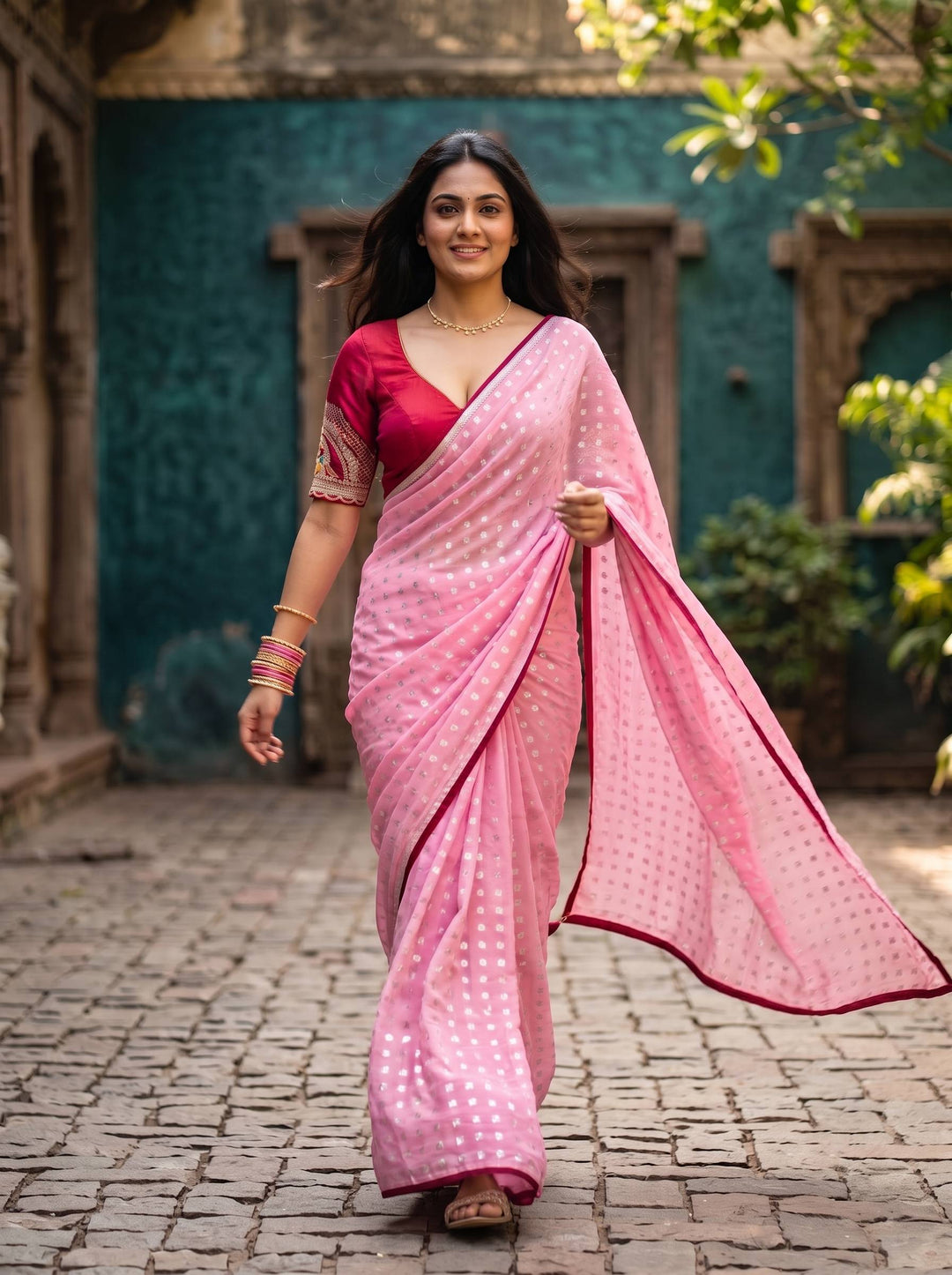 SHAKEY EMBROIDERED PINK SAREE