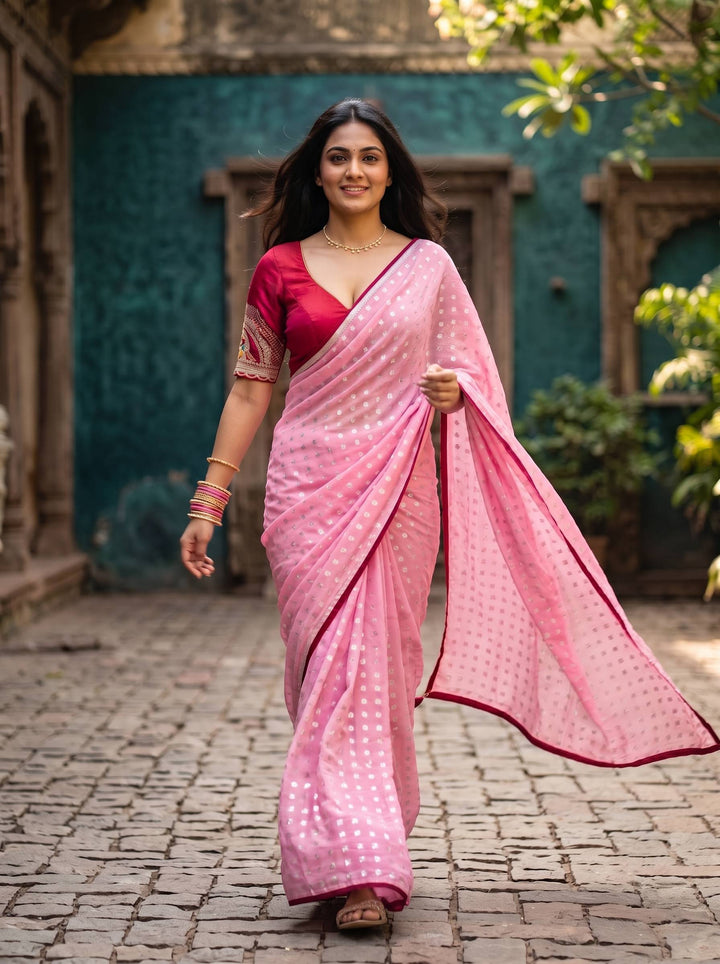 SHAKEY EMBROIDERED PINK SAREE