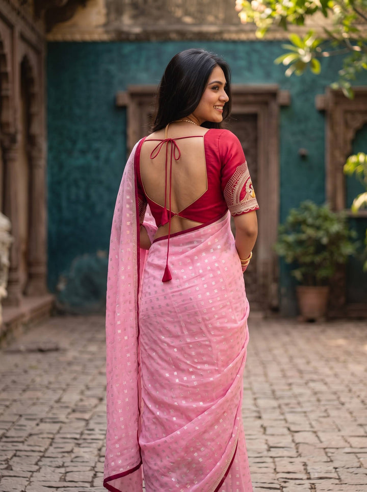 SHAKEY EMBROIDERED PINK SAREE