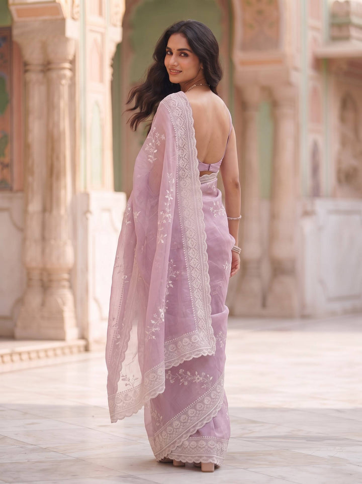 MEERA ETHNIC NET LIGHT PURPLE SAREE