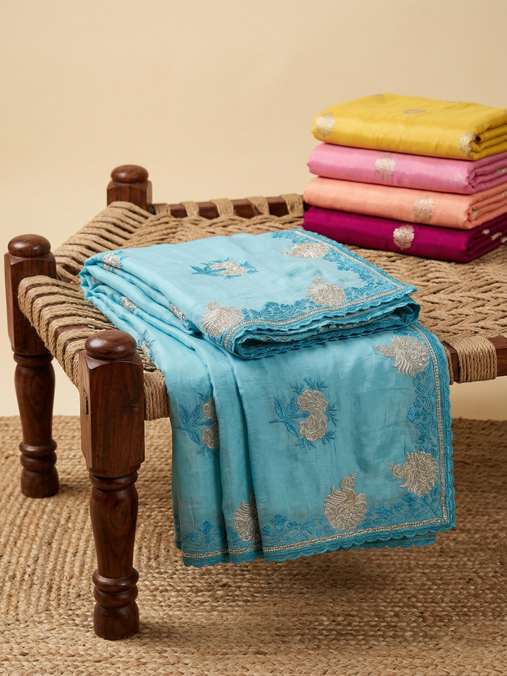 Royal Aqua Zari Saree