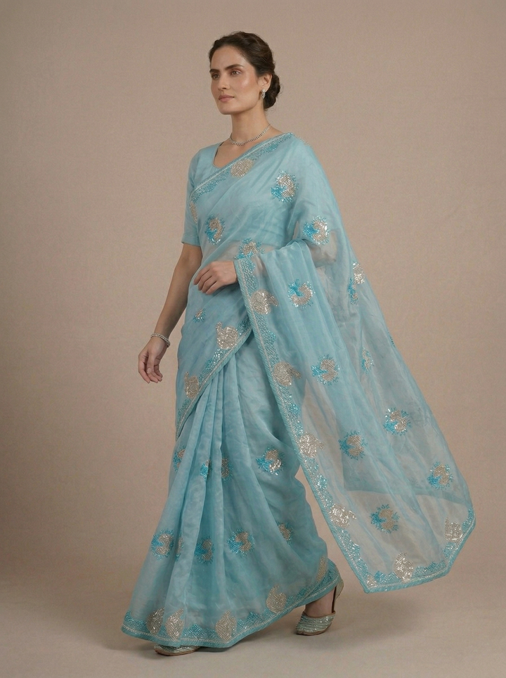 Royal Aqua Zari Saree