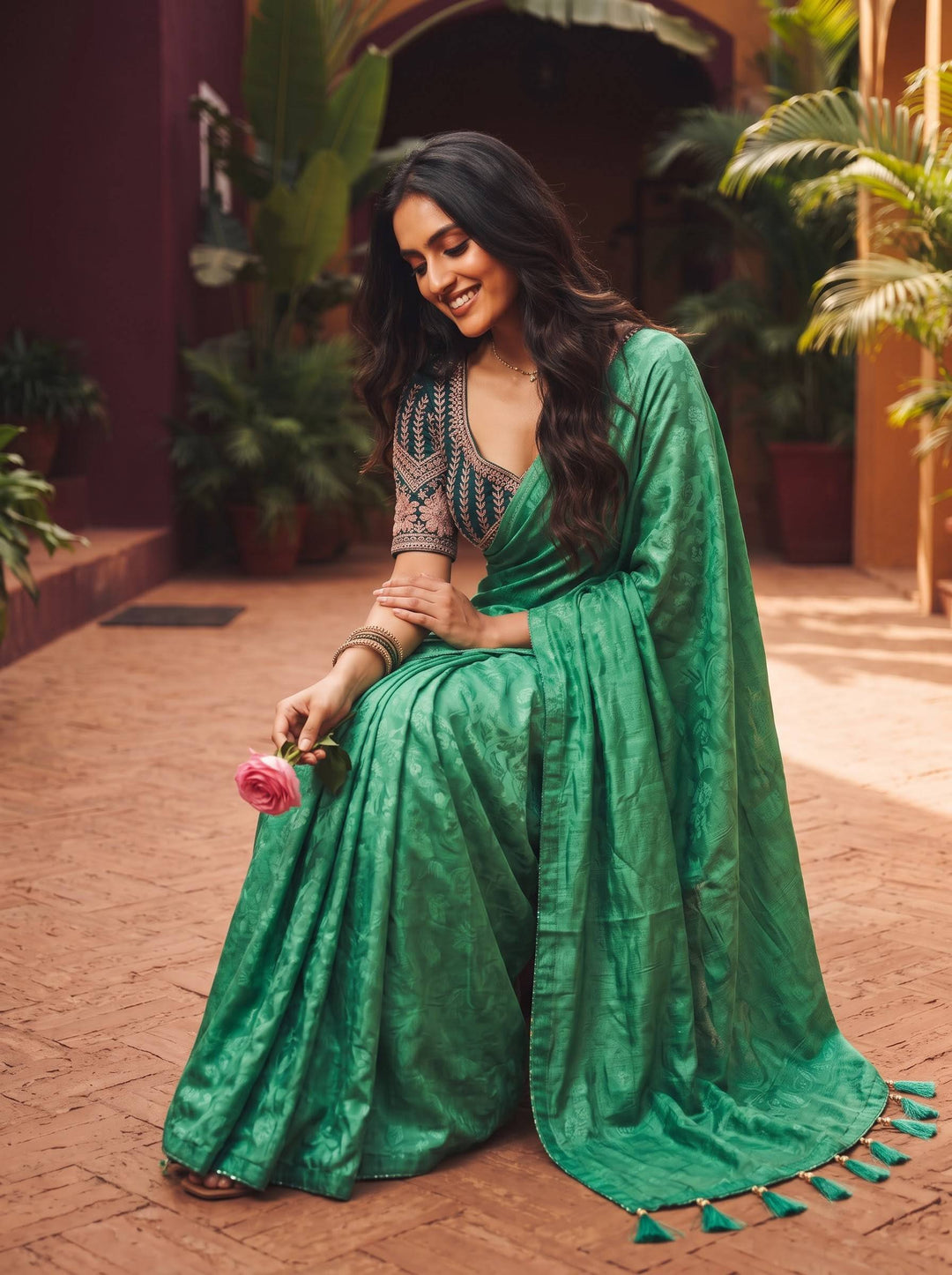 CRUNSH TRENDING DARK GREEN SAREE