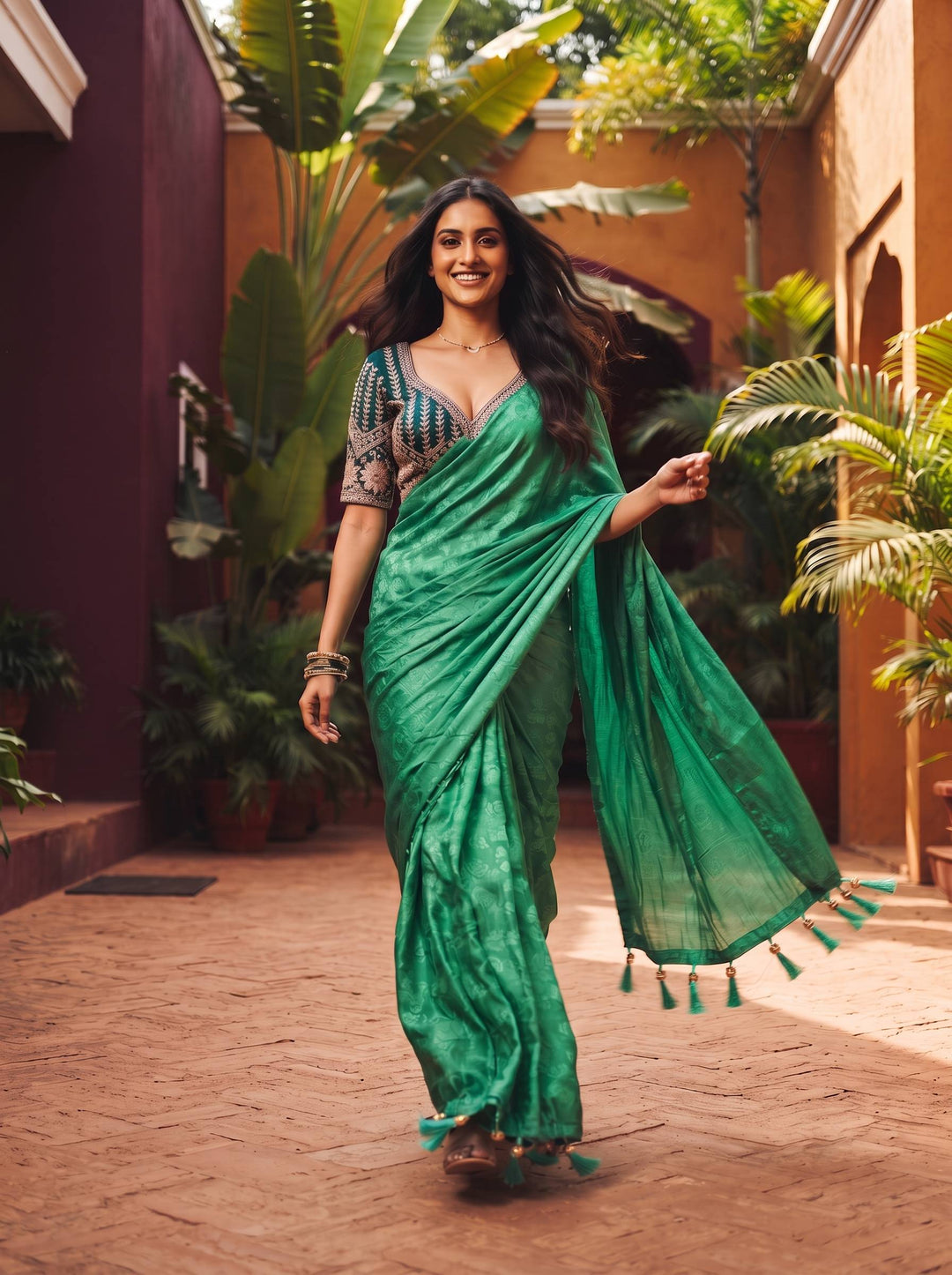 CRUNSH TRENDING DARK GREEN SAREE