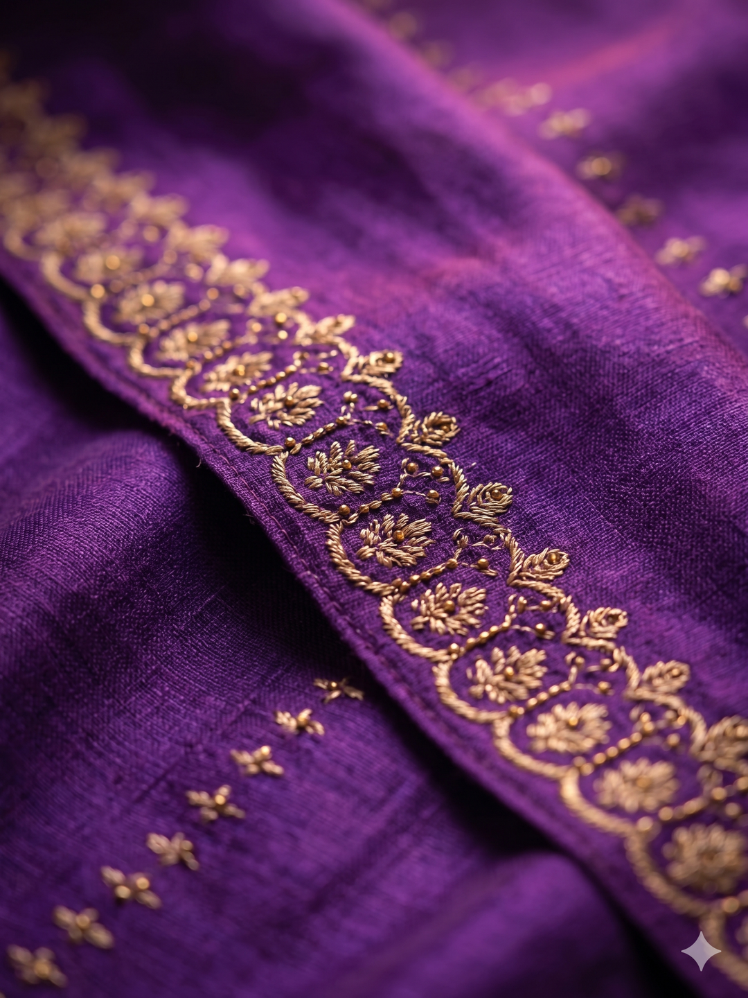 Royal Purple Silk Saree with Rose Gold Zari Border