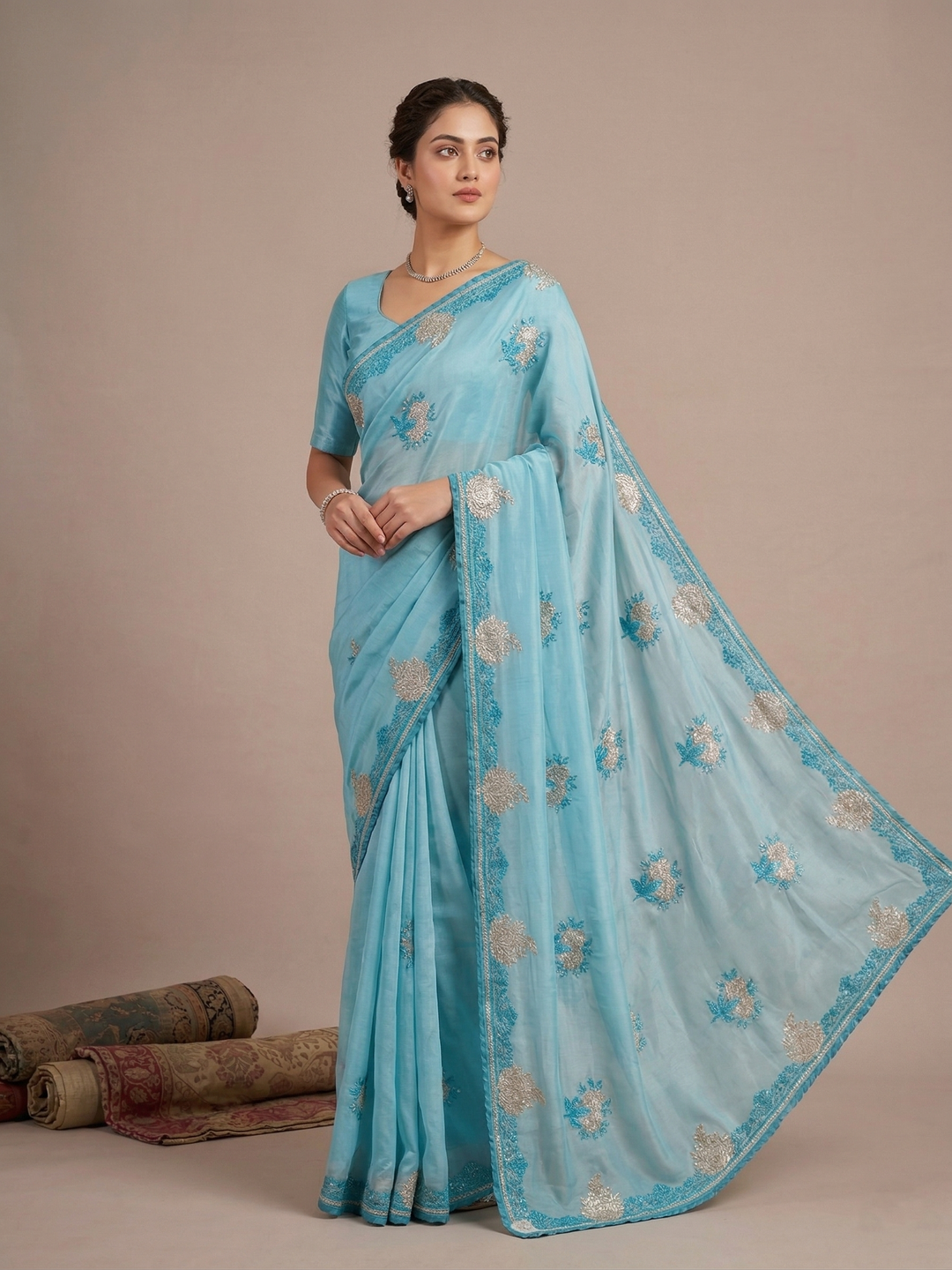 Royal Aqua Zari Saree