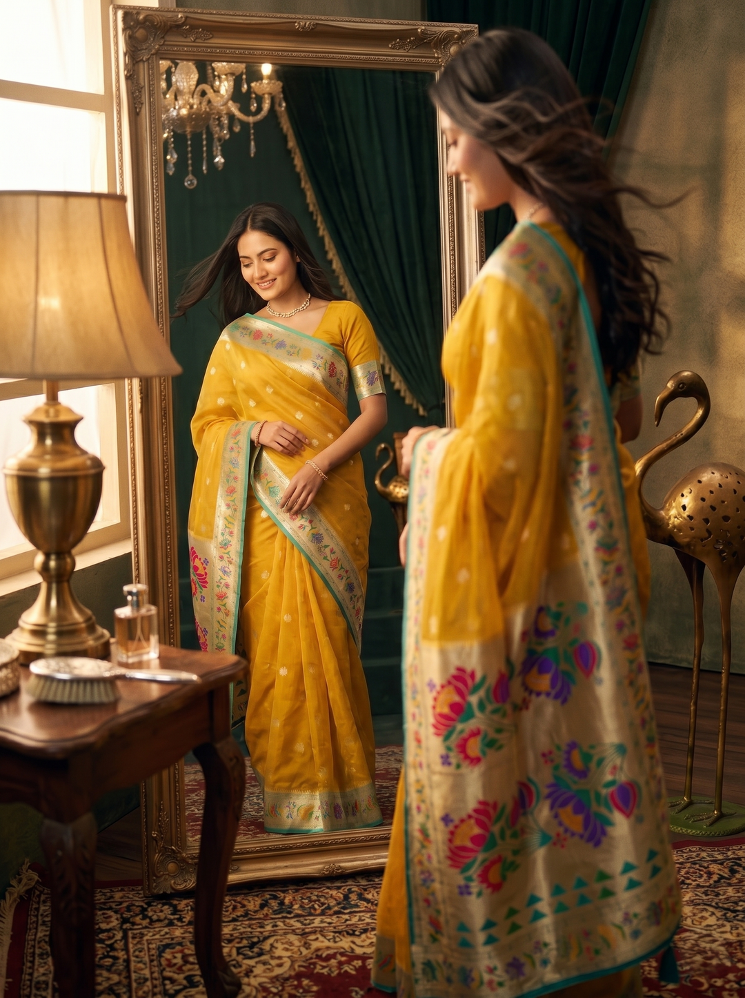 Mustard Yellow Paithani Motif Silk Saree
