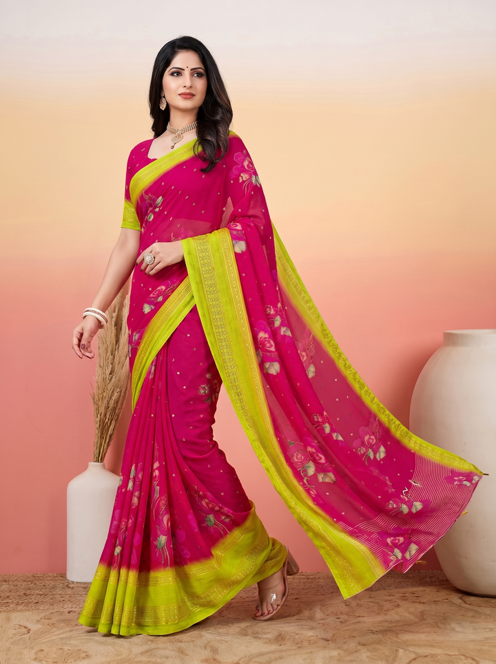 PASTEL PISTA GREEN SOFT SILK SAREE - ELEGANT DARK WINE LEAF EMBROIDERY WORK | MINIMALIST RICH ETHNIC WEAR