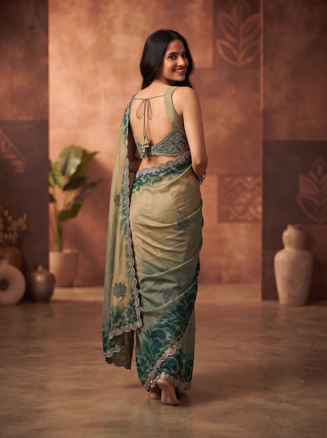 AURA STONE DARK GREEN SAREE