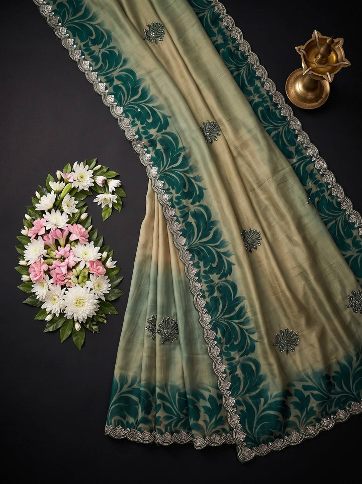 AURA STONE DARK GREEN SAREE