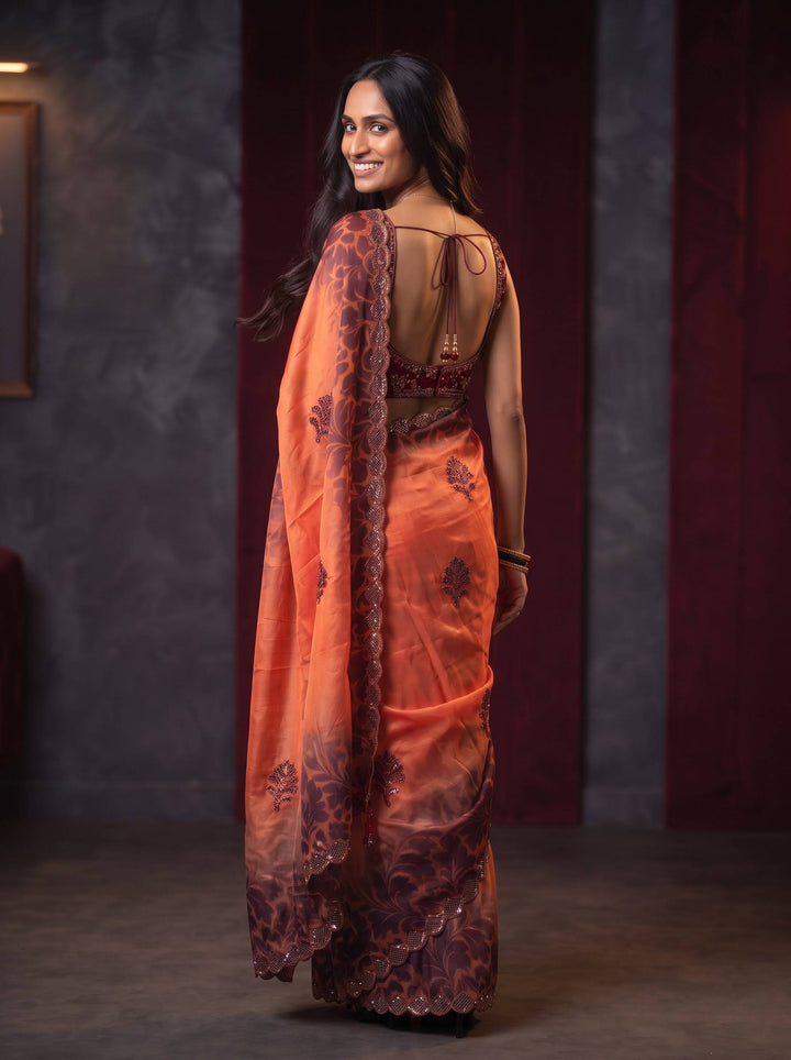 AURA STONE DARK ORANGE SAREE