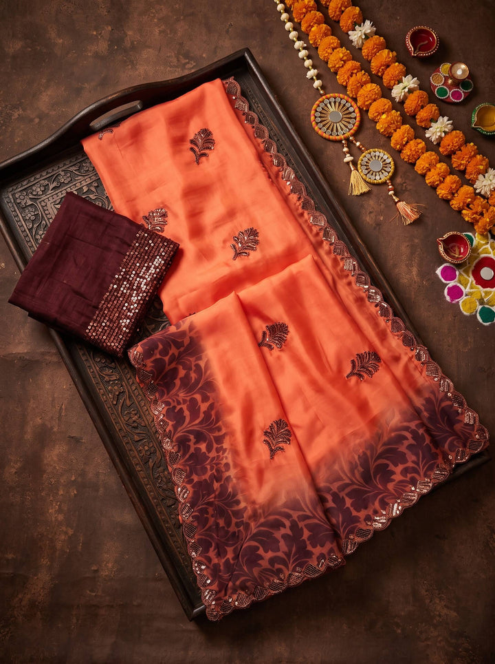 AURA STONE DARK ORANGE SAREE