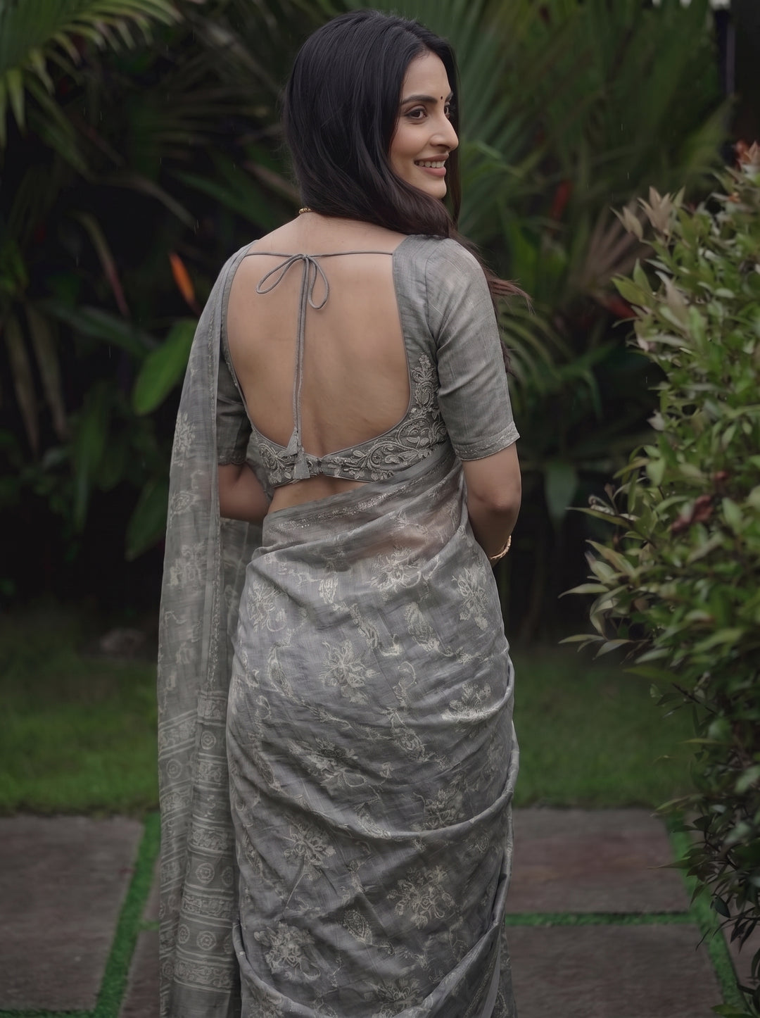 Ink Blossom Saree