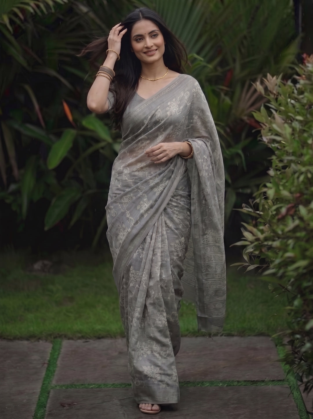 Ink Blossom Saree