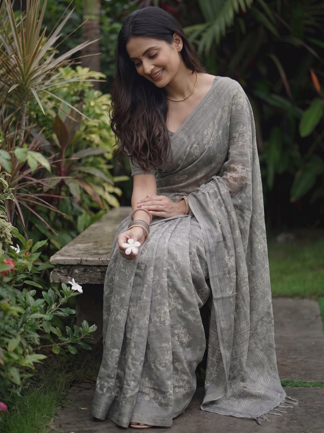 Ink Blossom Saree