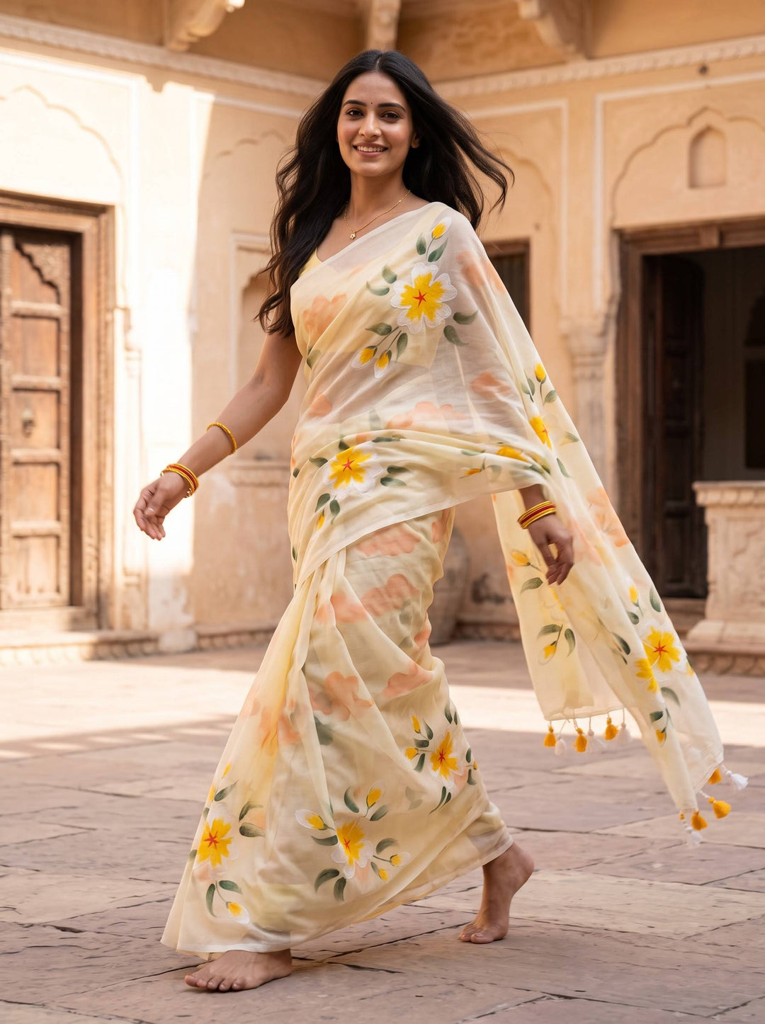 MUL COTTON FLORAL White SAREE
