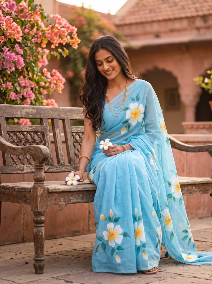 MUL COTTON BREEZE BLUE SAREE