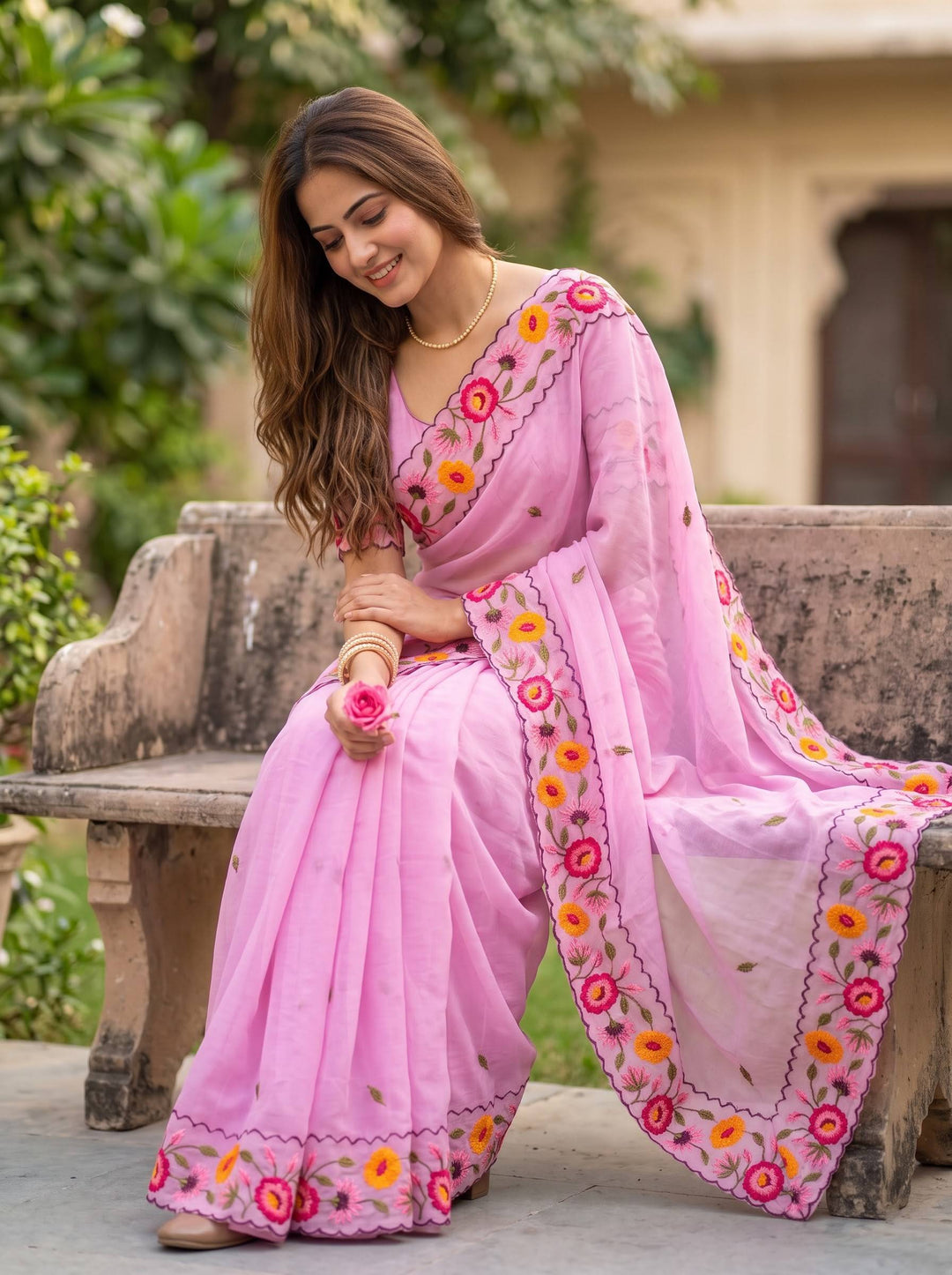 KAJAL SCALLOPED FLORAL LIGHT PURPLE SAREE