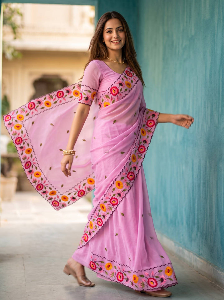 KAJAL SCALLOPED FLORAL LIGHT PURPLE SAREE