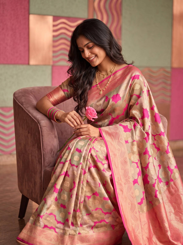 AMBANI FLORAL PINK SAREE