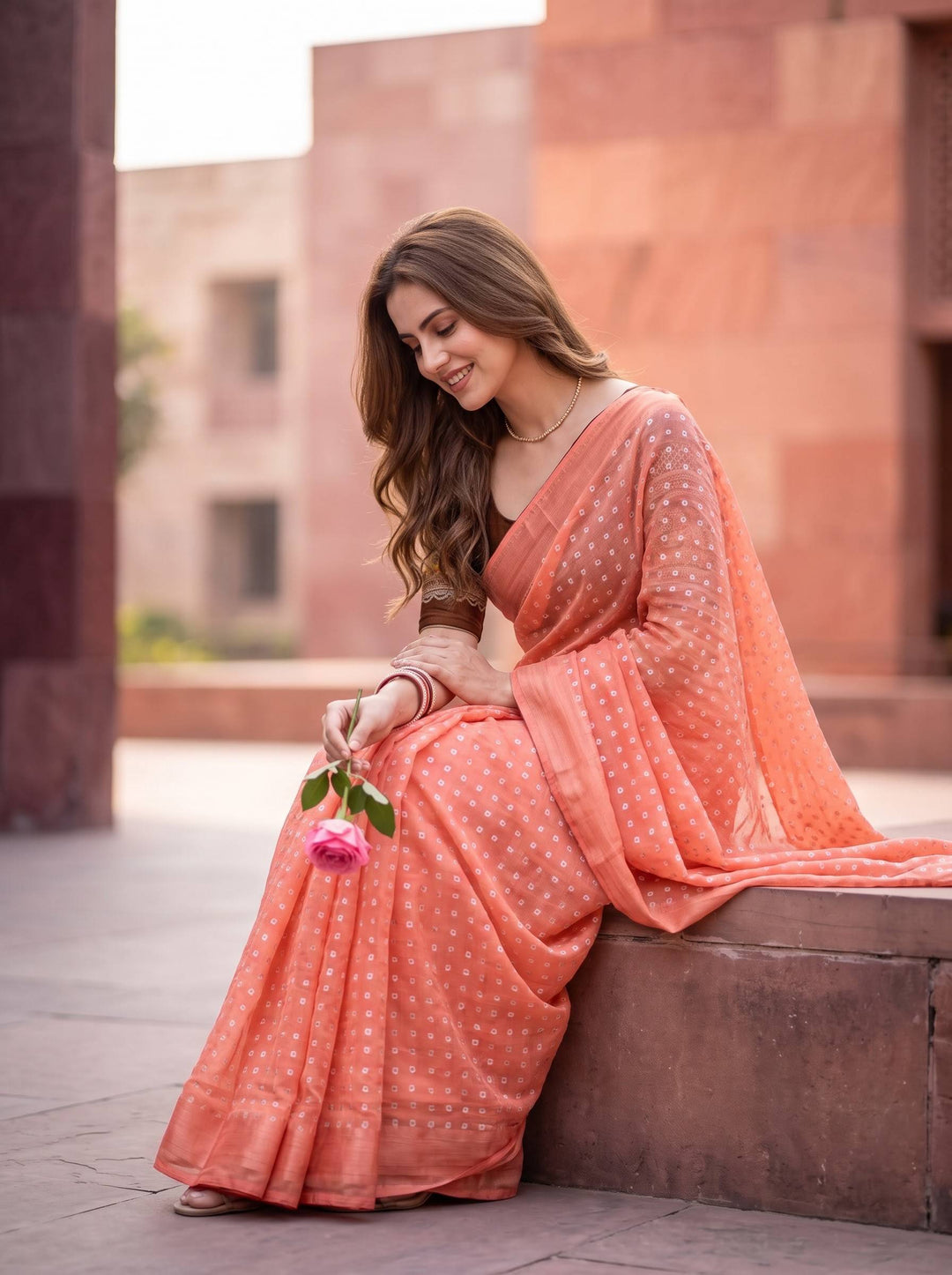 SHAKEY EMBROIDERED ORANGE SAREE