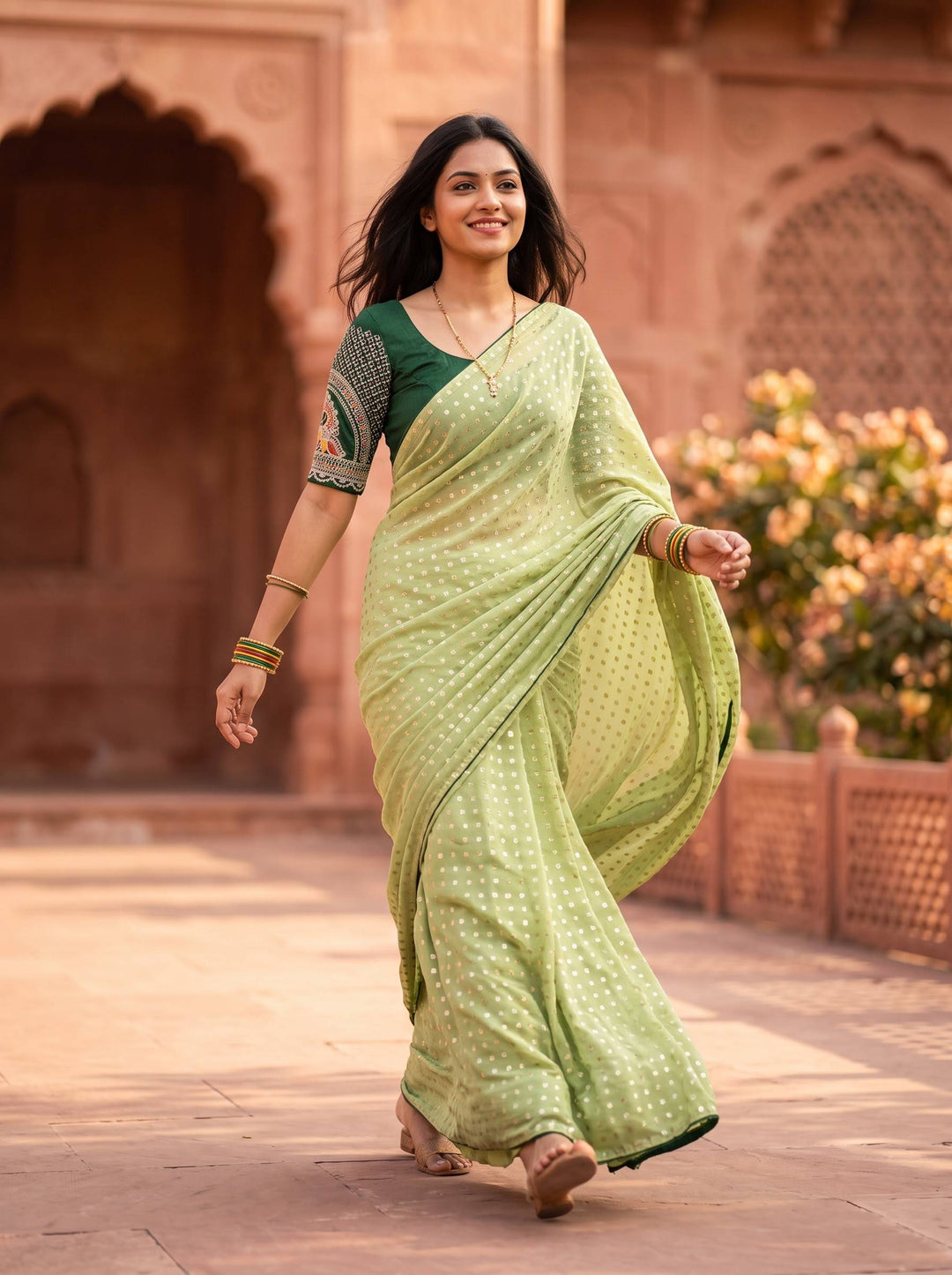 SHAKEY EMBROIDERED GREEN SAREE