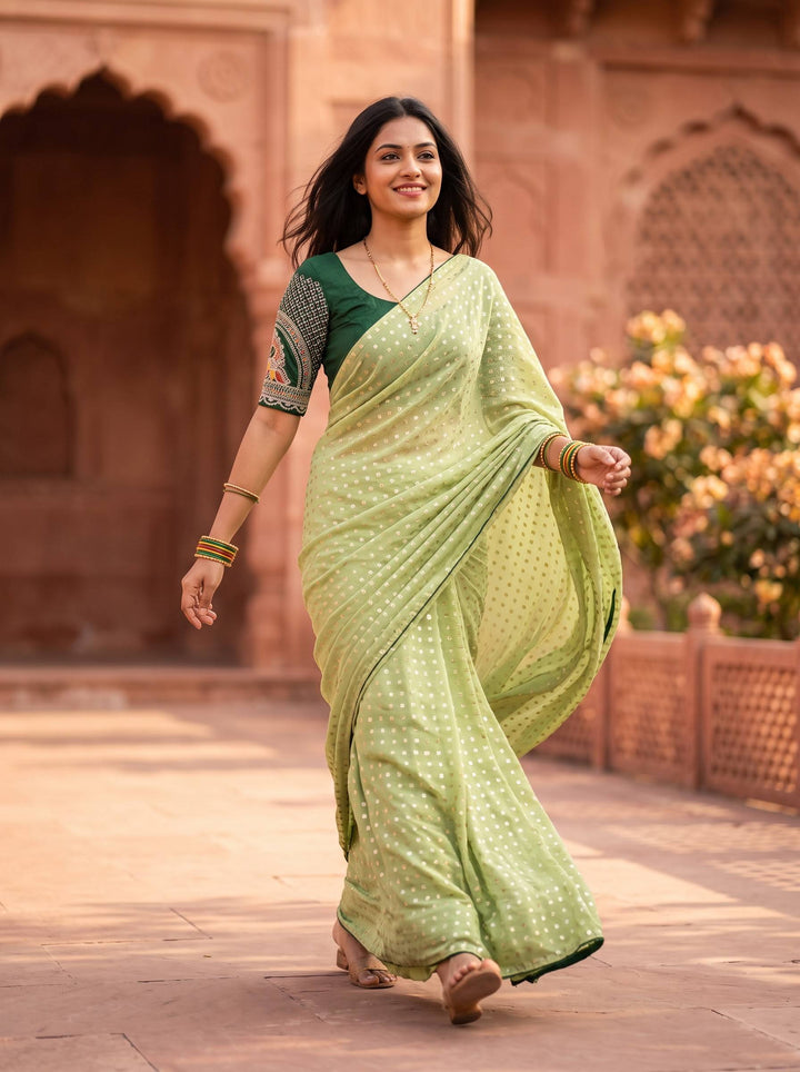 SHAKEY EMBROIDERED GREEN SAREE