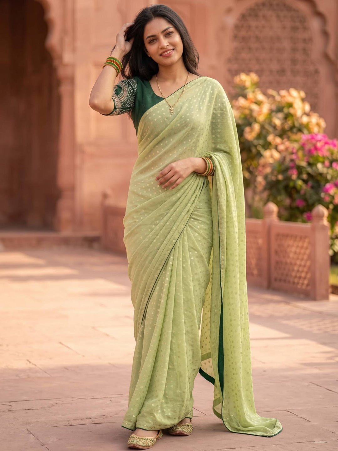 SHAKEY EMBROIDERED GREEN SAREE