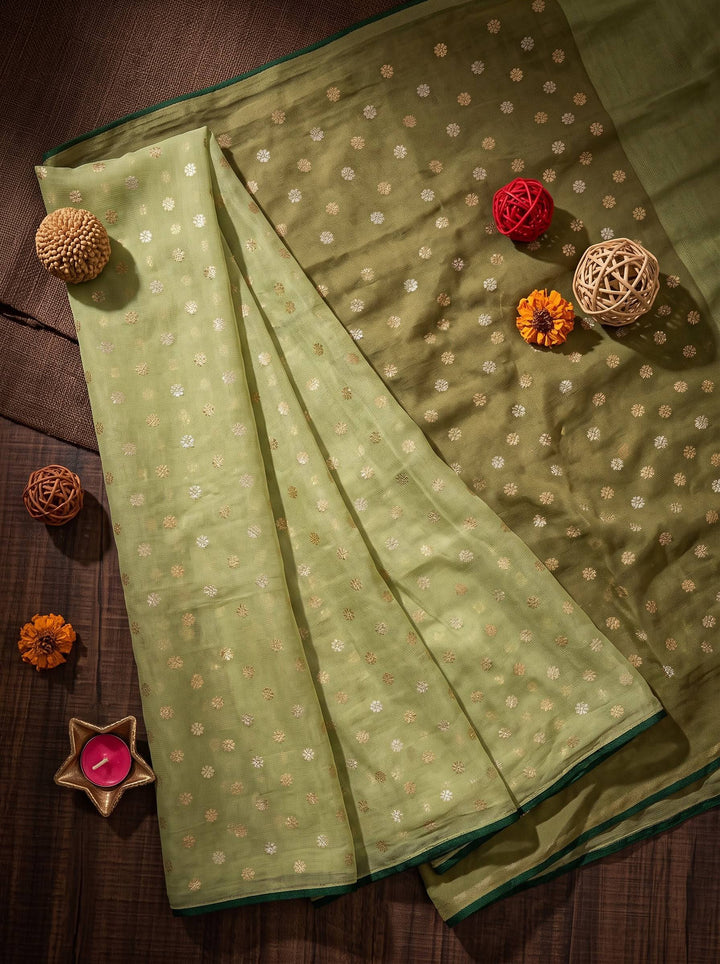 SHAKEY EMBROIDERED GREEN SAREE