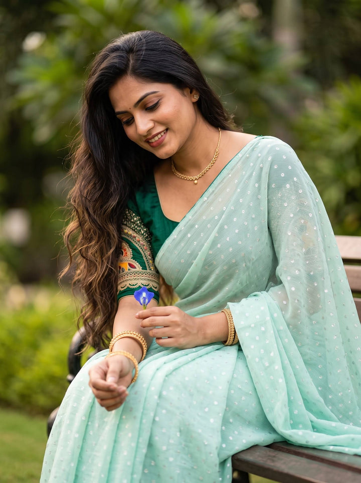 SHAKEY EMBROIDERED Light GREEN SAREE