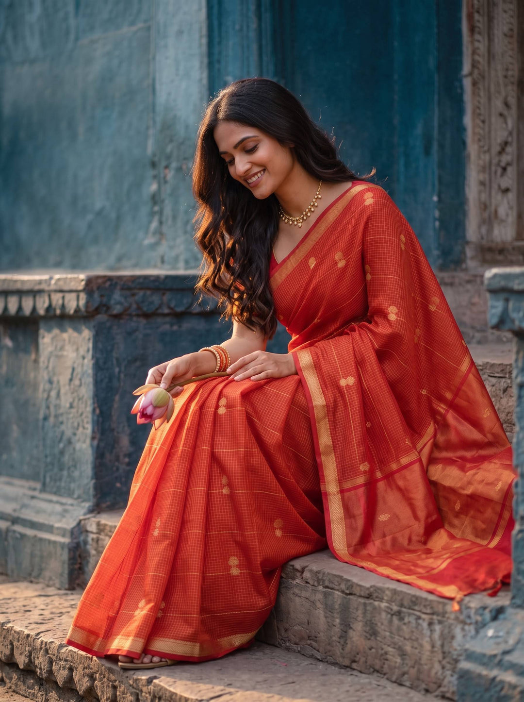 MAHESHWARI PAITHANI RED SMALL BORDER