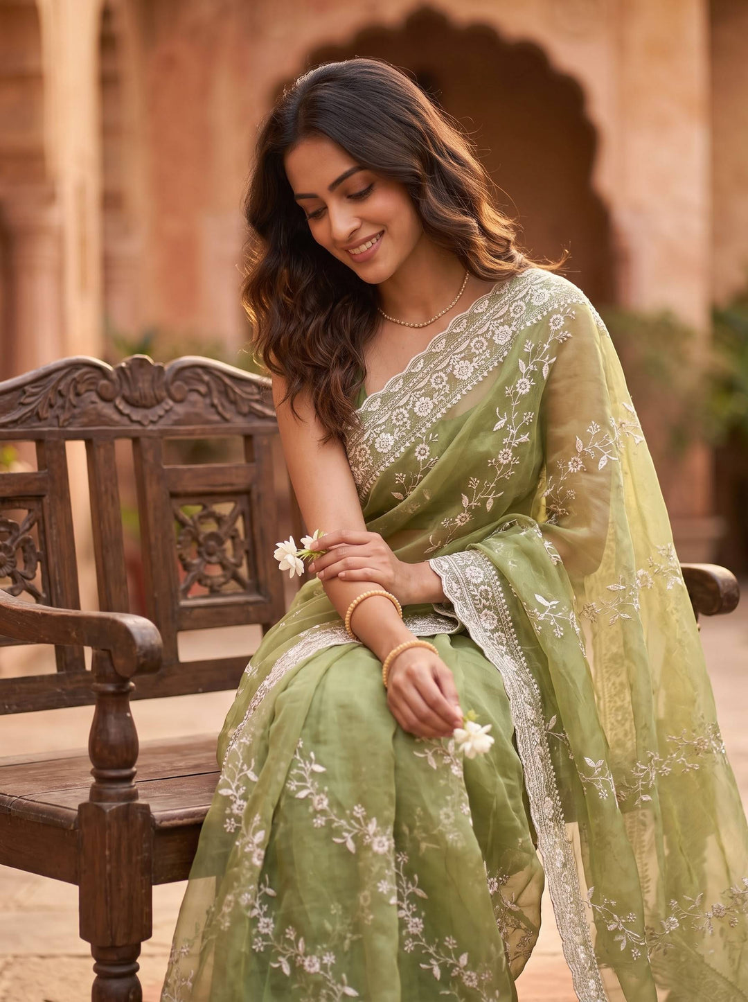 MEERA ETHNIC NET MEHENDI SAREE