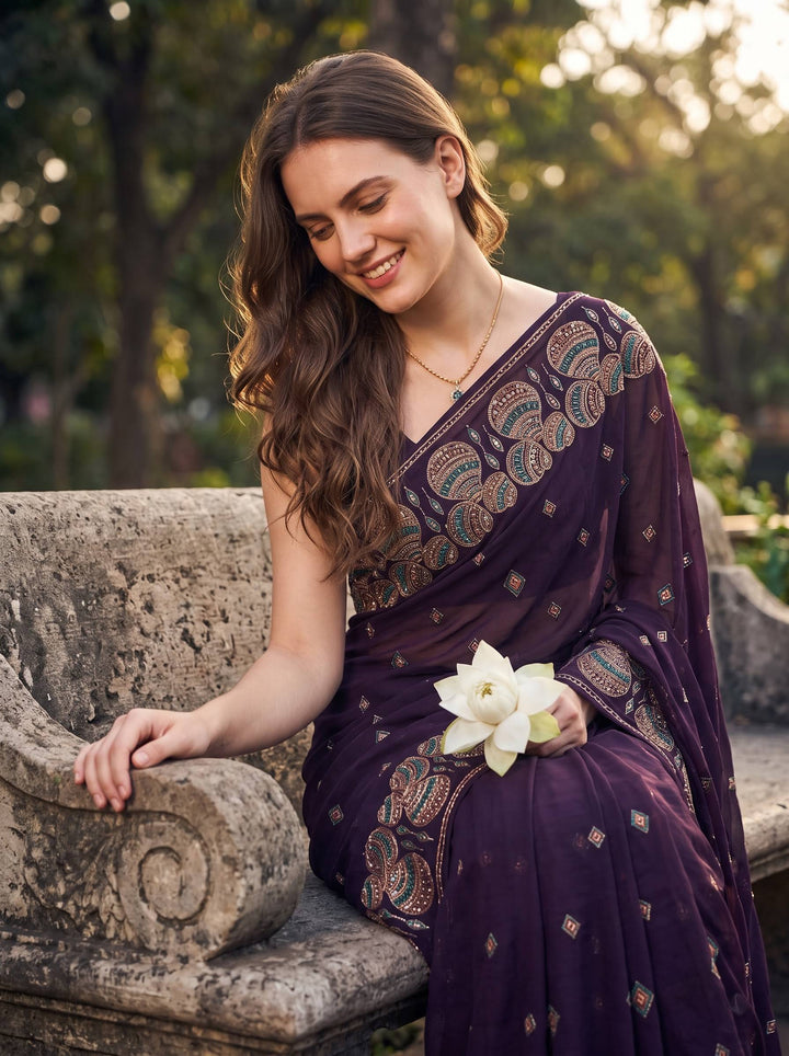 TRADITIONAL DARK BROWN SAREE