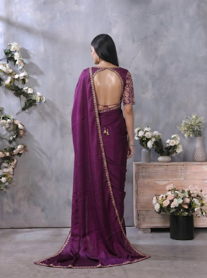 PREMIUM SOFT DILMOHI SILK SAREE WITH SCALLOPED EMBROIDERY BORDER & HEAVY WORK BLOUSE PIECE