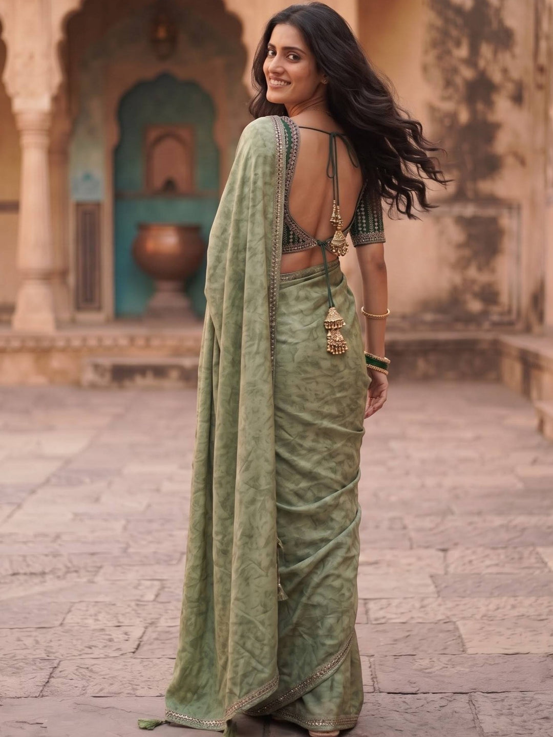 CRUSH TRENDING LIGHT GREEN SAREE