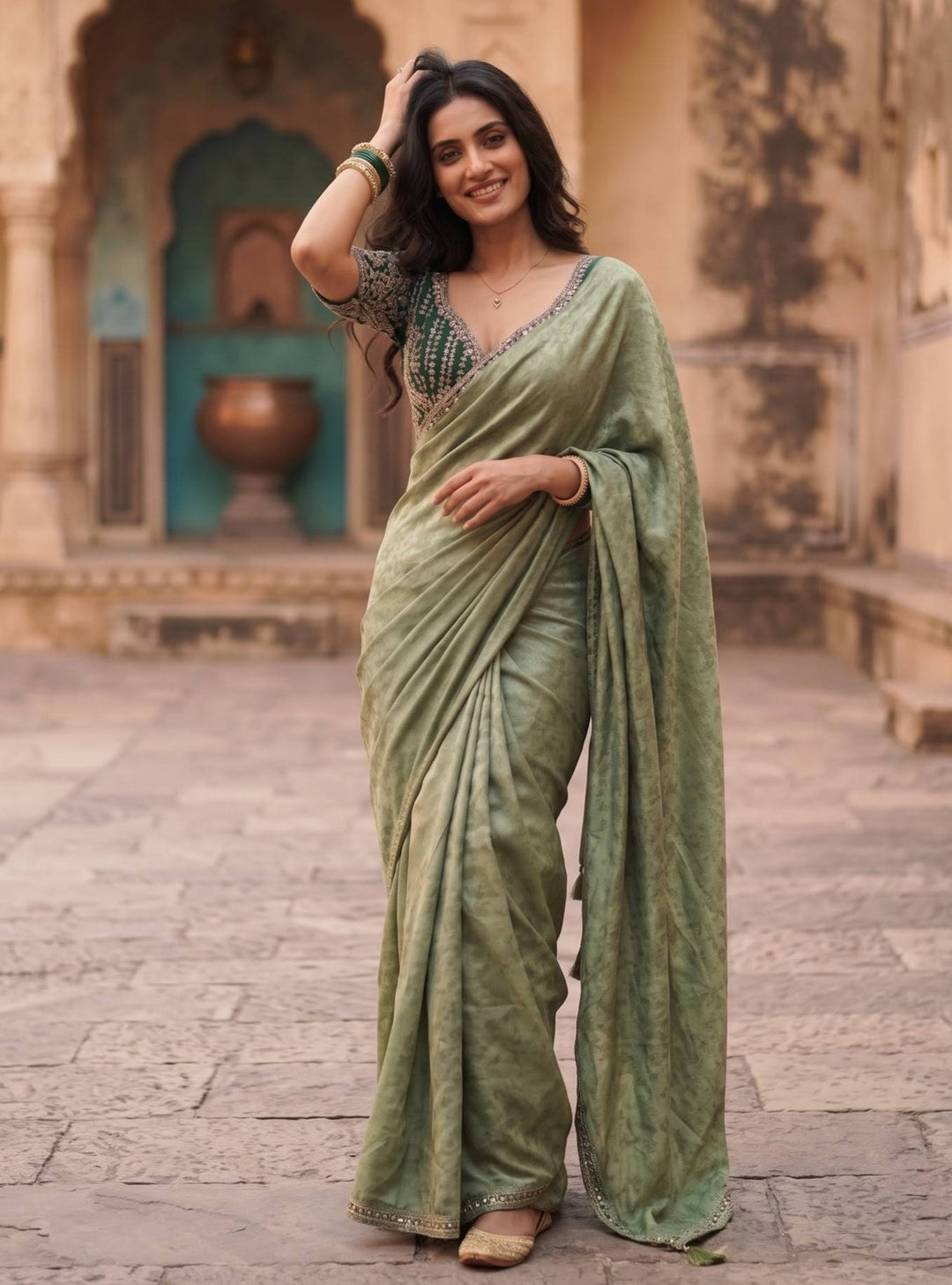 CRUSH TRENDING LIGHT GREEN SAREE