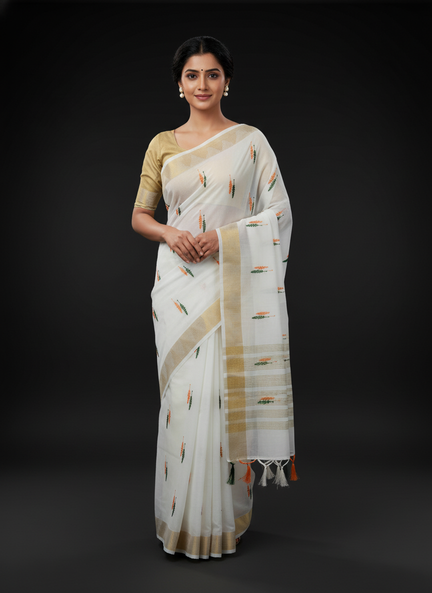 Tiranga Leaf White with Blouse